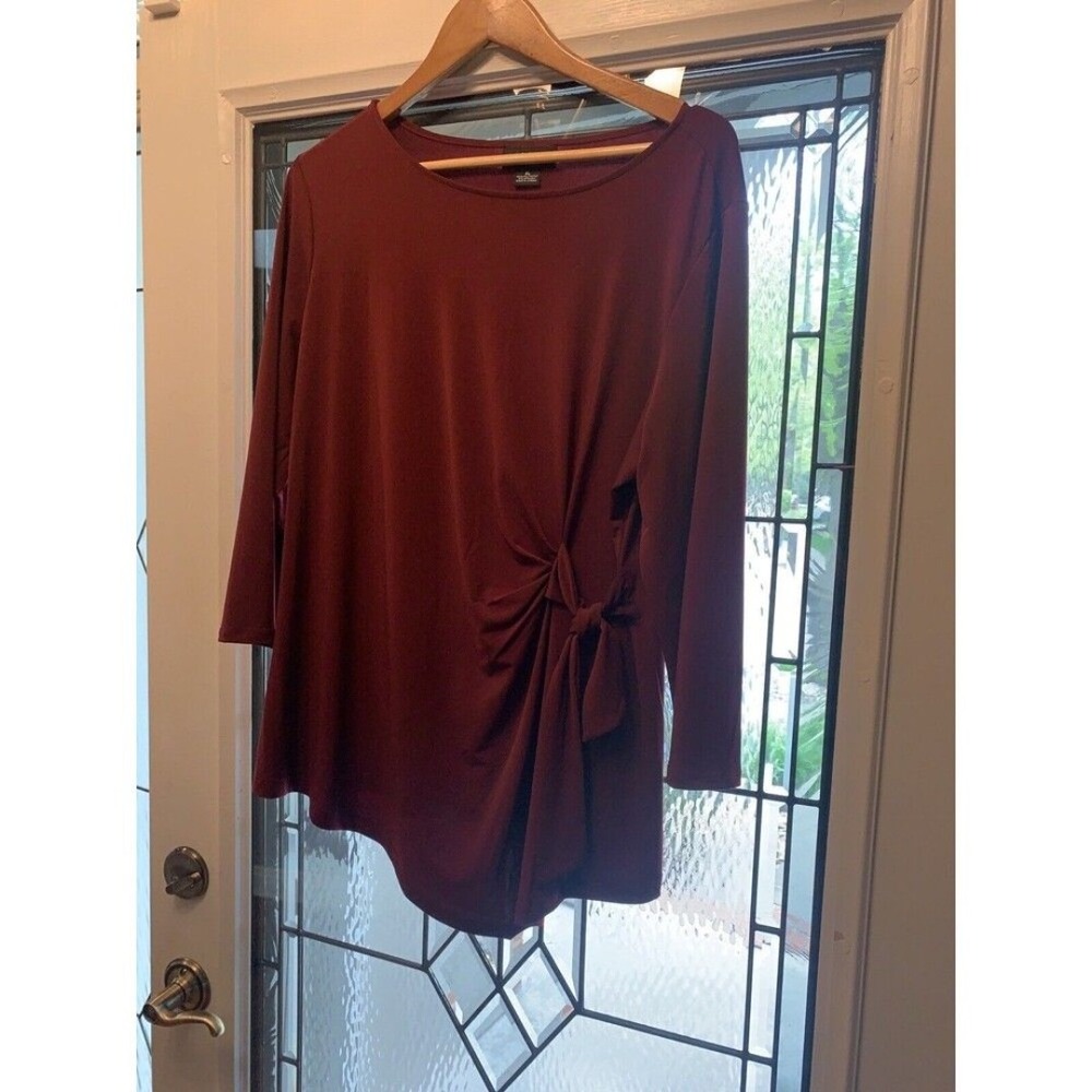 Liz Claiborne XL Burgundy Scoop Neck Cinch At Waist Tunic Top - Picture 5 of 12